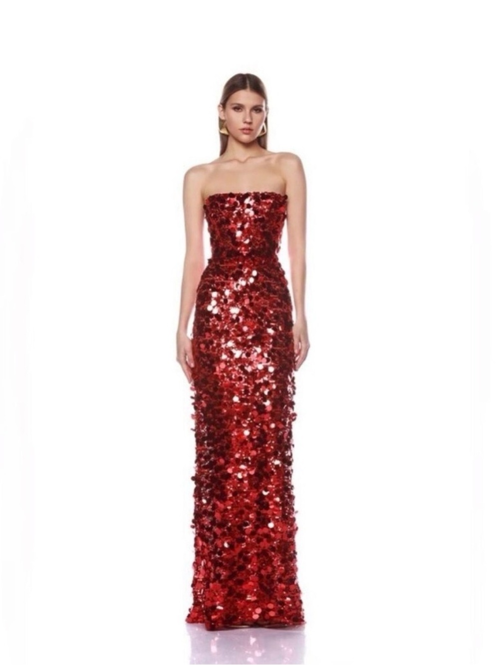 Bronx and Banco Red Strapless Sequin Column Gown